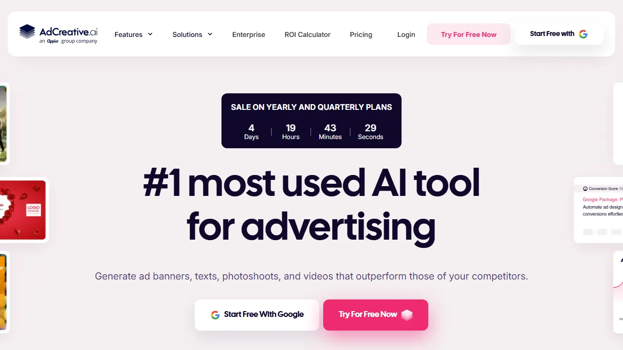AdCreative.ai 인터페이스 메인 대시보드 스크린샷