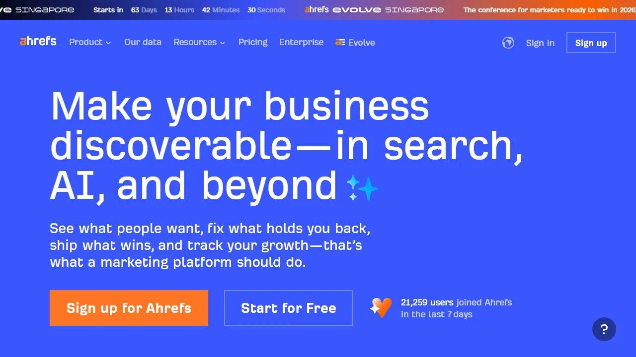 Ahrefs 인터페이스 메인 대시보드 스크린샷