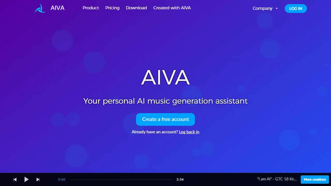 AIVA 인터페이스 메인 대시보드 스크린샷