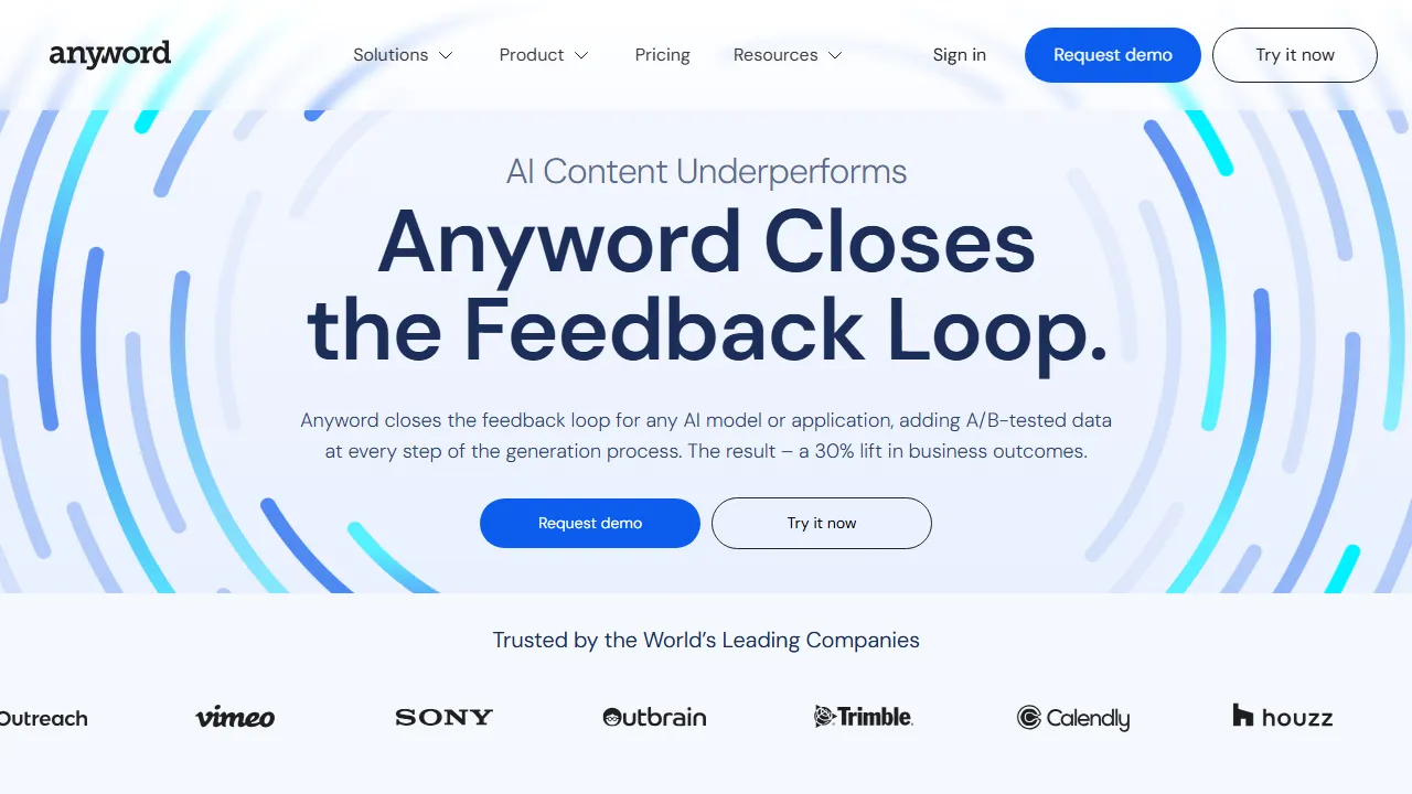 Anyword 인터페이스 메인 대시보드 스크린샷