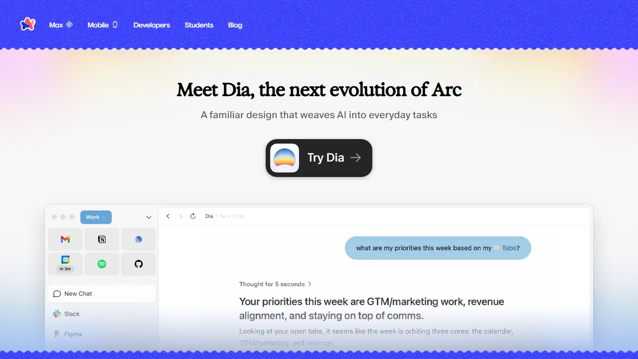 Arc Search 인터페이스 메인 대시보드 스크린샷