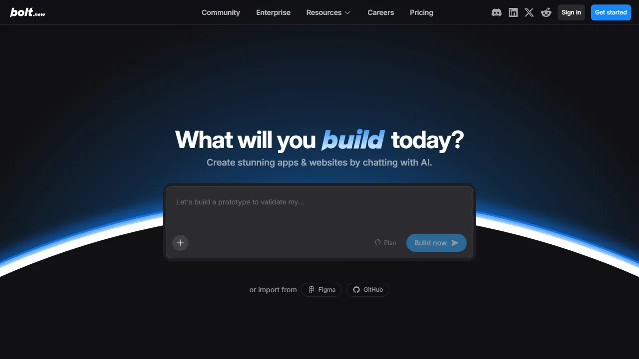 Bolt.new 인터페이스 메인 대시보드 스크린샷