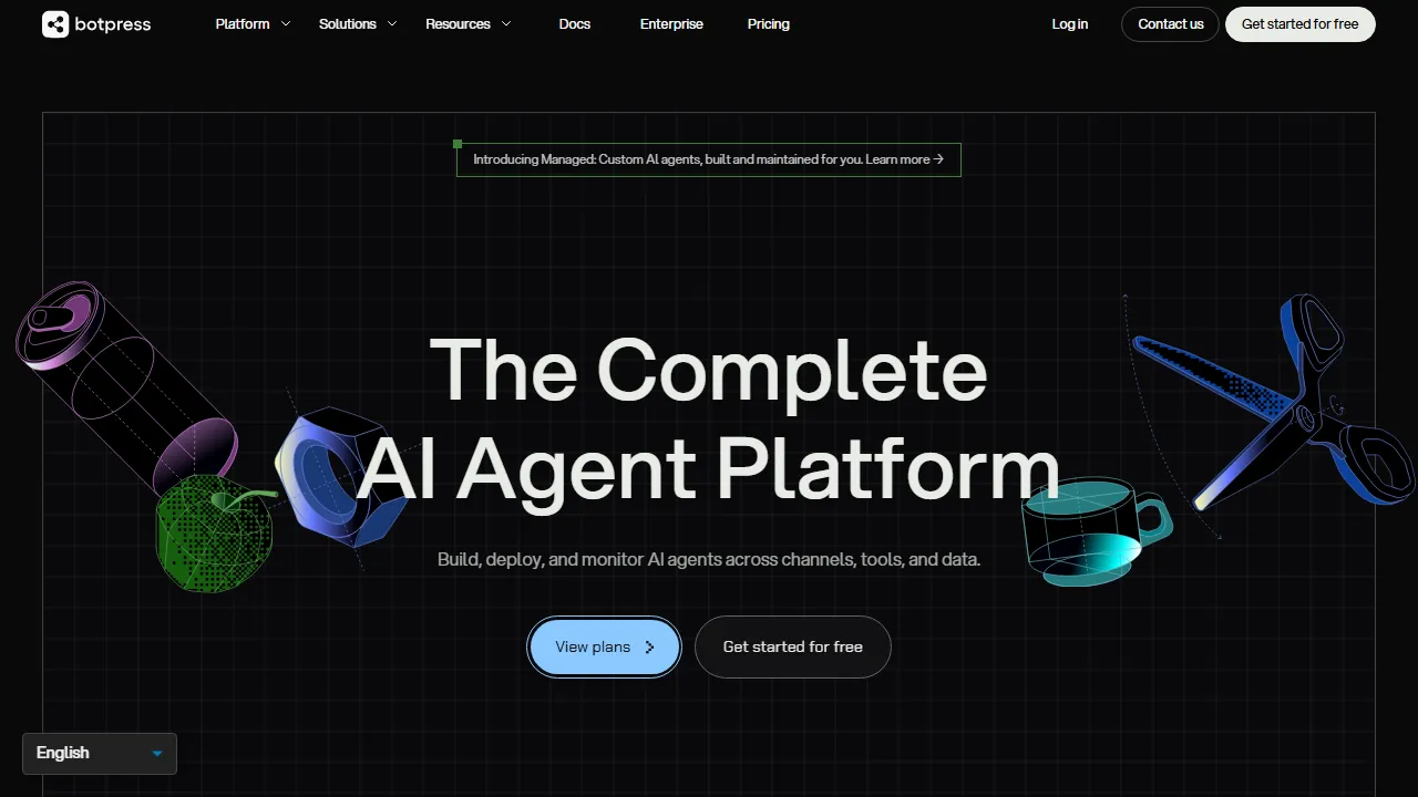 Botpress 인터페이스 메인 대시보드 스크린샷