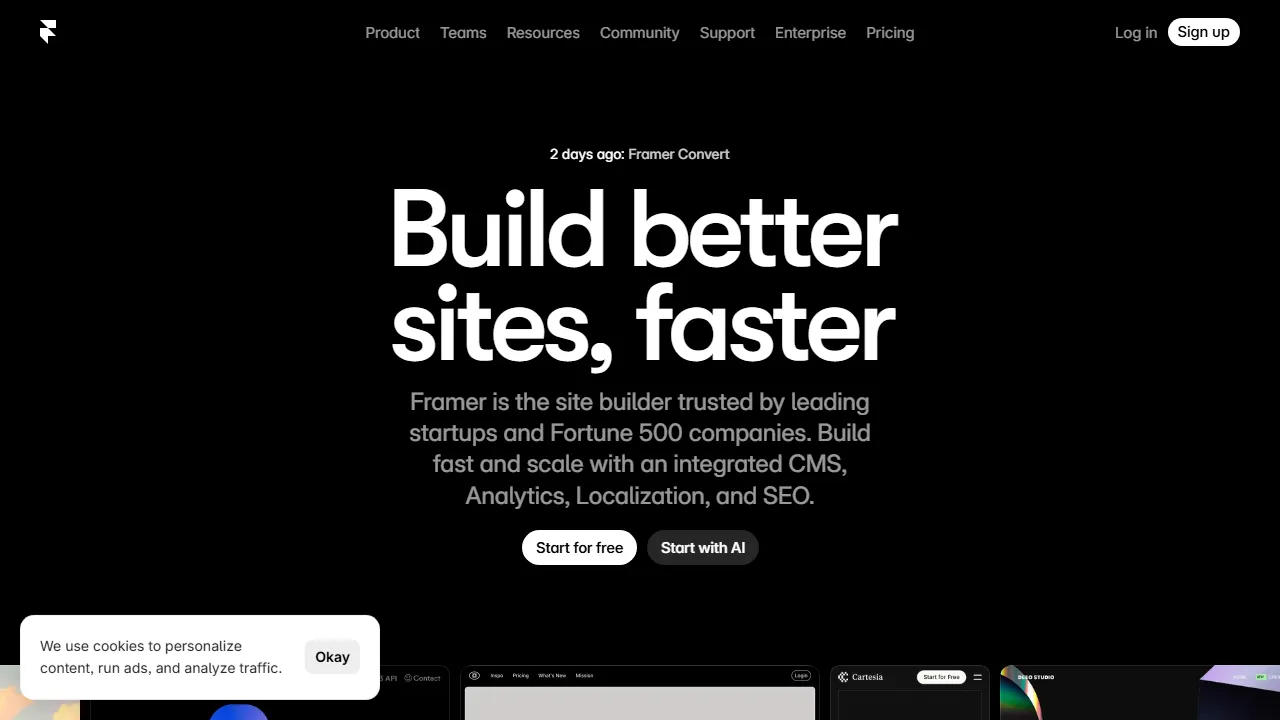 Framer AI 인터페이스 메인 대시보드 스크린샷
