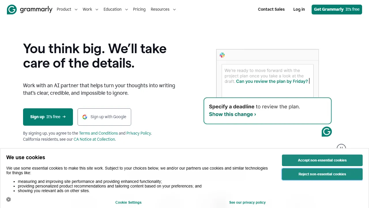 Grammarly 인터페이스 메인 대시보드 스크린샷