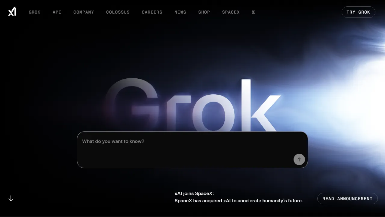 Grok 인터페이스 메인 대시보드 스크린샷