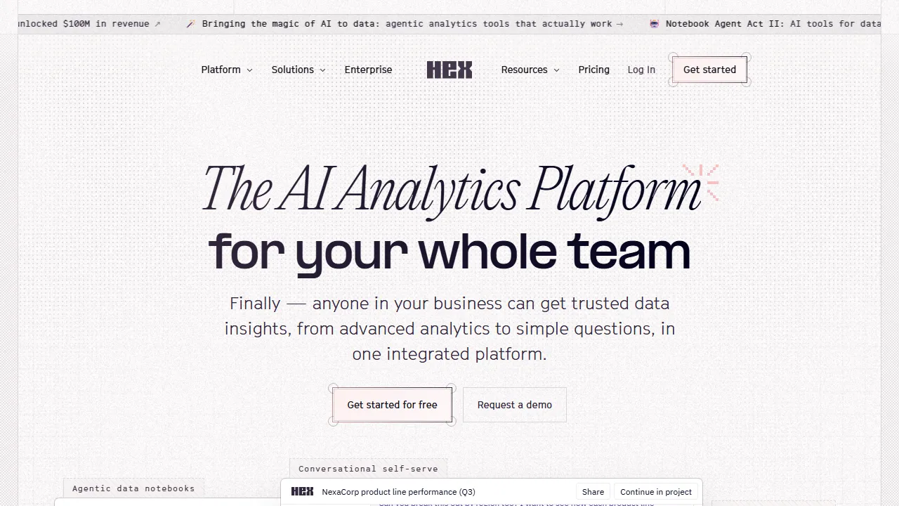 Hex AI 인터페이스 메인 대시보드 스크린샷