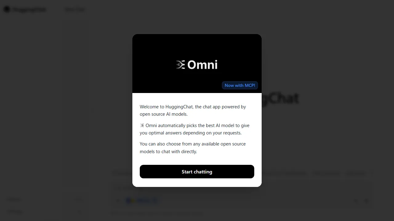 HuggingChat 인터페이스 메인 대시보드 스크린샷