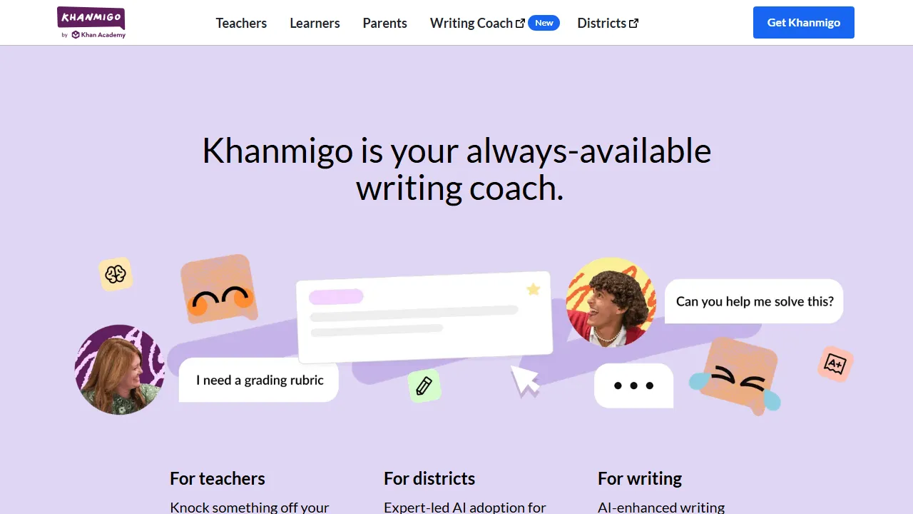 Khan Academy Khanmigo 인터페이스 메인 대시보드 스크린샷