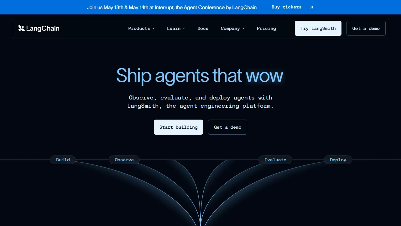 LangChain 인터페이스 메인 대시보드 스크린샷