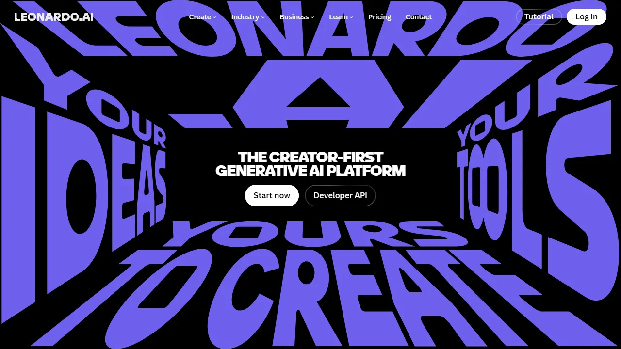 Leonardo AI 인터페이스 메인 대시보드 스크린샷