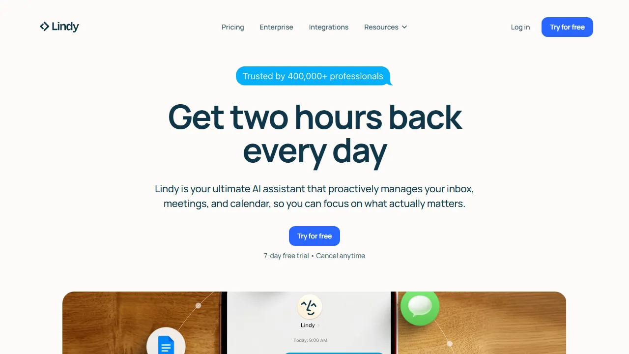 Lindy 인터페이스 메인 대시보드 스크린샷