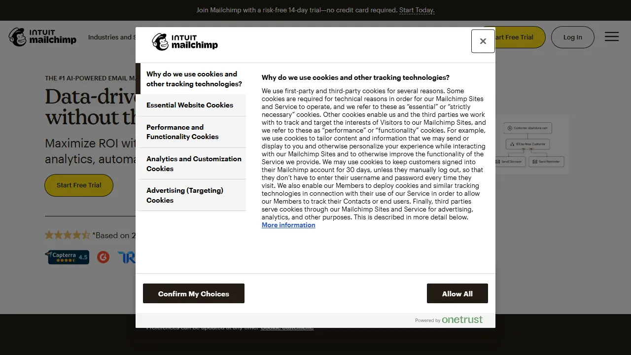 Mailchimp AI 인터페이스 메인 대시보드 스크린샷