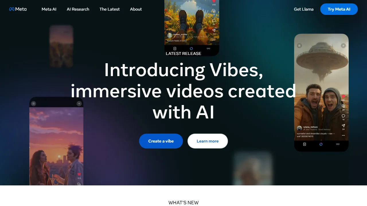 Llama (Meta AI) 인터페이스 메인 대시보드 스크린샷