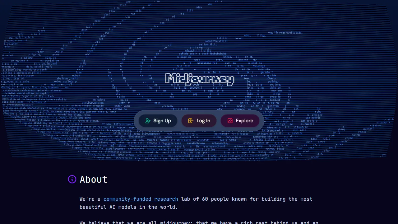 Midjourney 인터페이스 메인 대시보드 스크린샷