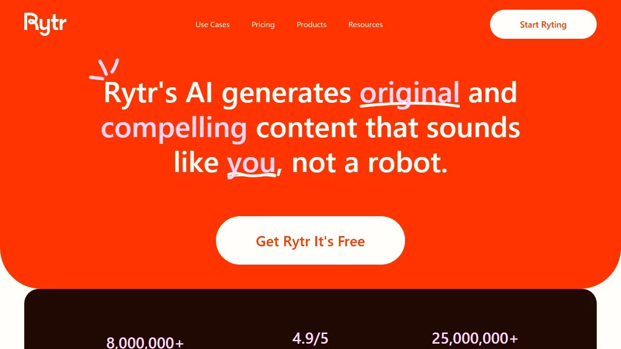 Rytr 인터페이스 메인 대시보드 스크린샷