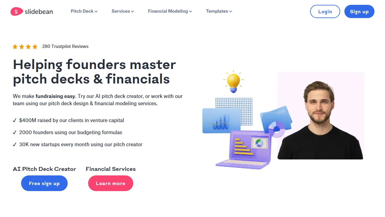 Slidebean 인터페이스 메인 대시보드 스크린샷