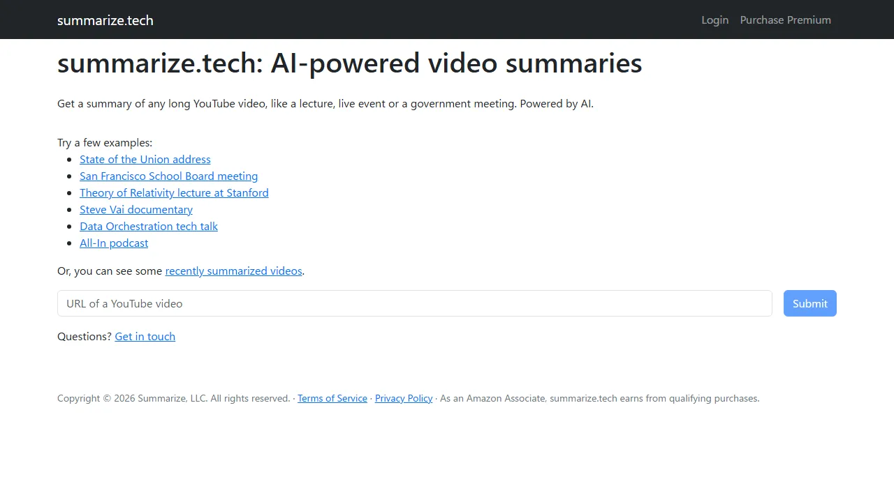 Summarize.tech 인터페이스 메인 대시보드 스크린샷