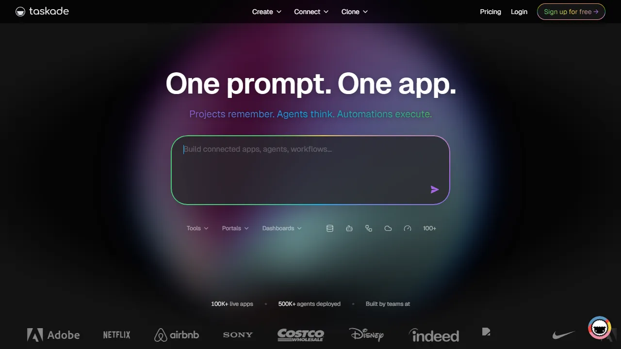 Taskade AI 인터페이스 메인 대시보드 스크린샷