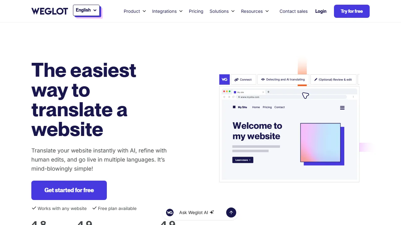Weglot 인터페이스 메인 대시보드 스크린샷